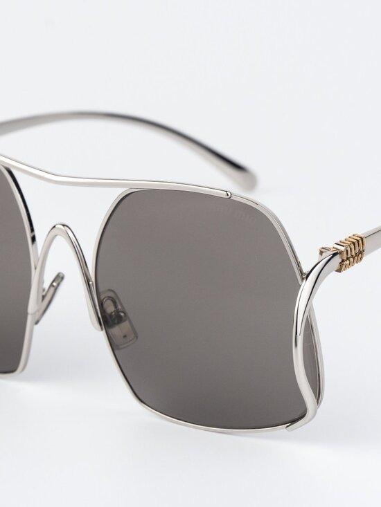 Miu Miu Women Sunglasses Silver Grey Pilot MUA55S 1BC80Q NEW AUTHENTIC